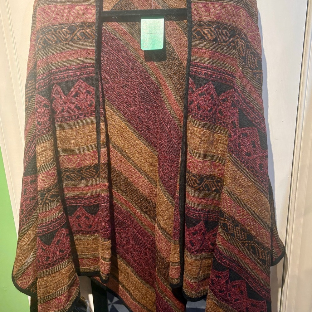Peruvian Link Boho Striped Knit Wrap - Burgundy, Mustard & Black